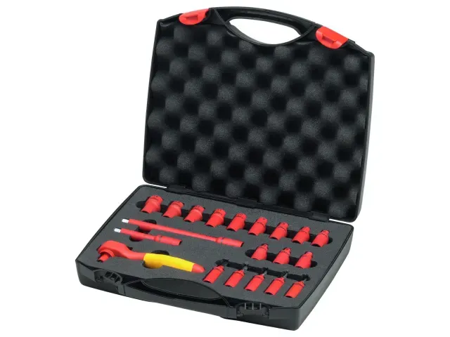 Wiha 43025 21pc VDE Insulated 1/4in Ratchet Wrench Socket Set (inc. Case)