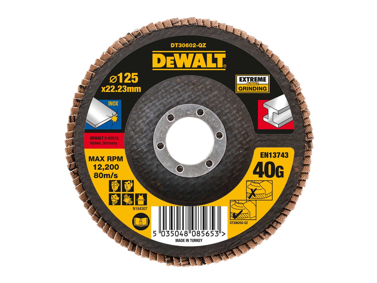DEWALT DEWDT30602QZ DT30602 Extreme Metal Flap Disc 125 x 22.2mm x 40G