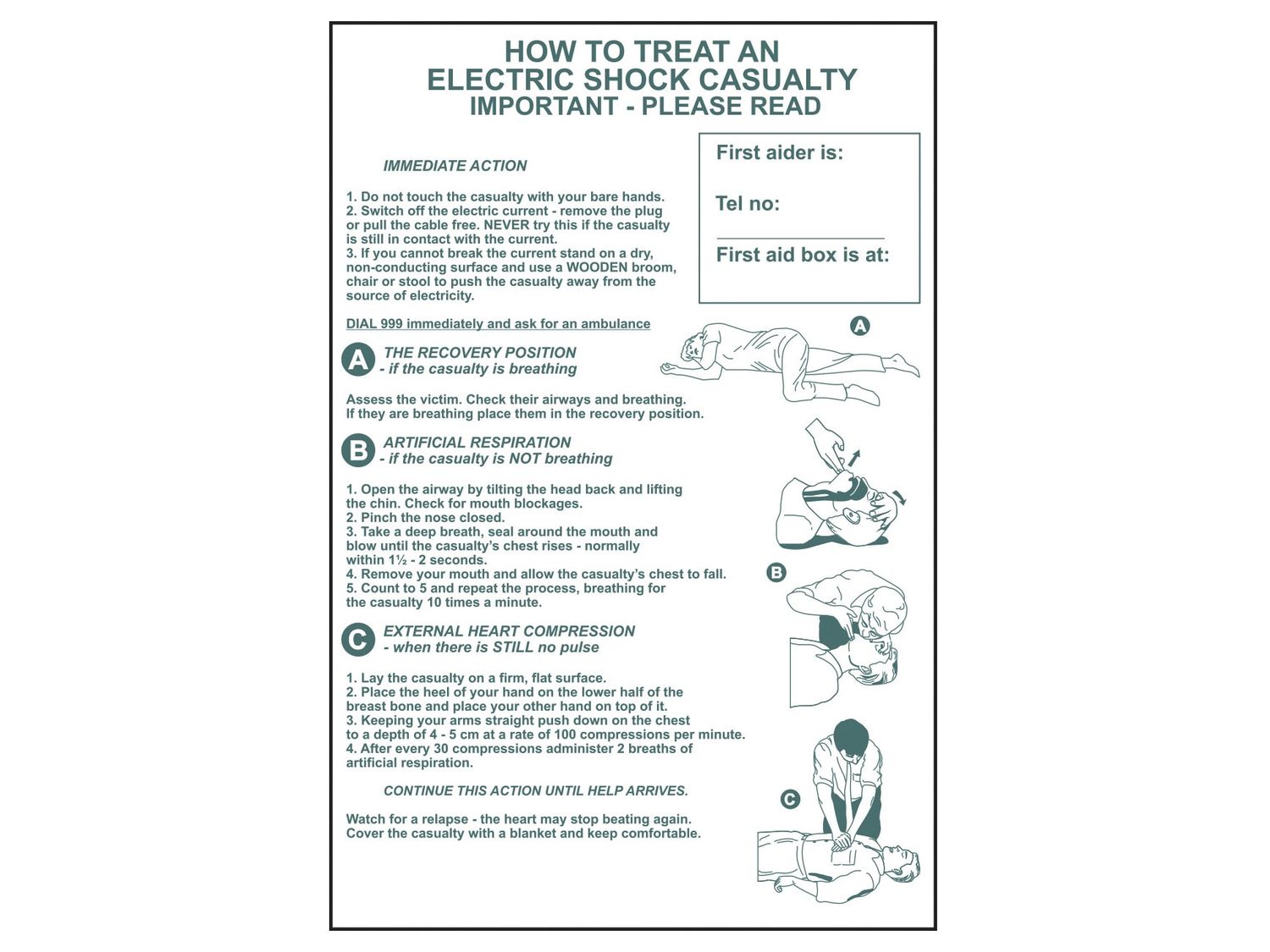 Scan SCA4240 How To Treat An Electric Shock Casualty - PVC Sign 400 x 600mm