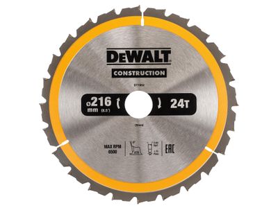 DEWALT DEWDT1952QZ Stationary Construction Circular Saw Blade 216 x 30mm x 24T ATB/Neg
