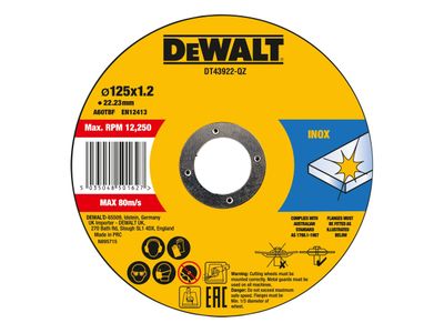 DEWALT DEWDT43922QZ Metal Cutting Disc 125 X 1.2 X 22.23mm (Pack of 10)