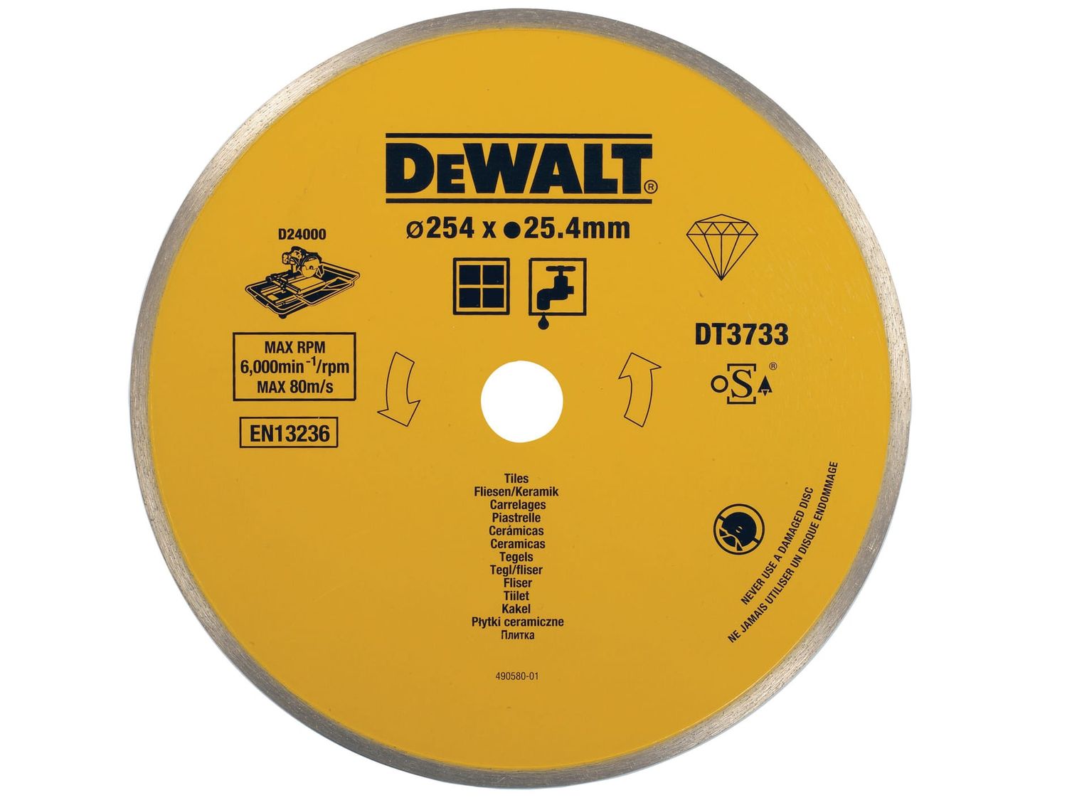 DEWALT DEWDT3733XJ Ceramic Diamond Tile Blade 254 x 25.4mm