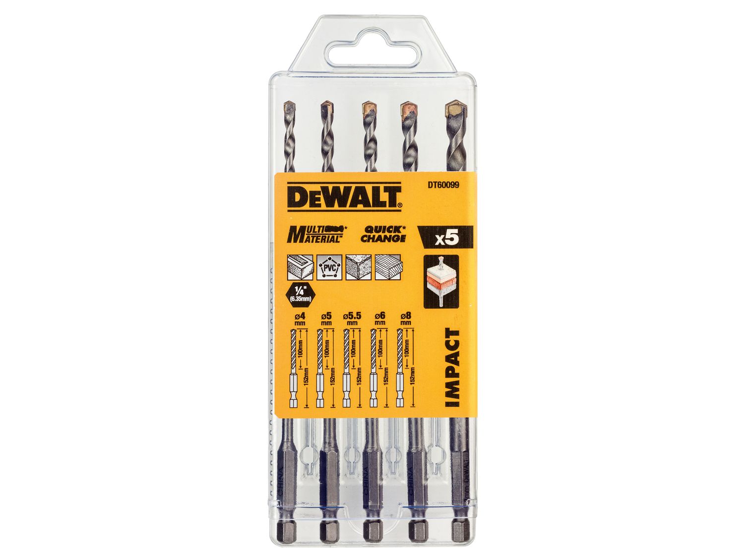 DEWALT DEWDT60099QZ DT60099 Extreme Impact Masonry Drill Bit Set 5 Piece