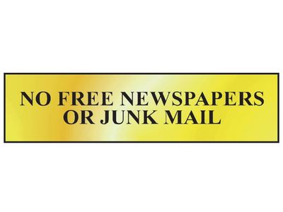 Scan SCA6023 No Free Newspapers Or Junk Mail - Polished Brass Effect 200 x 50mm