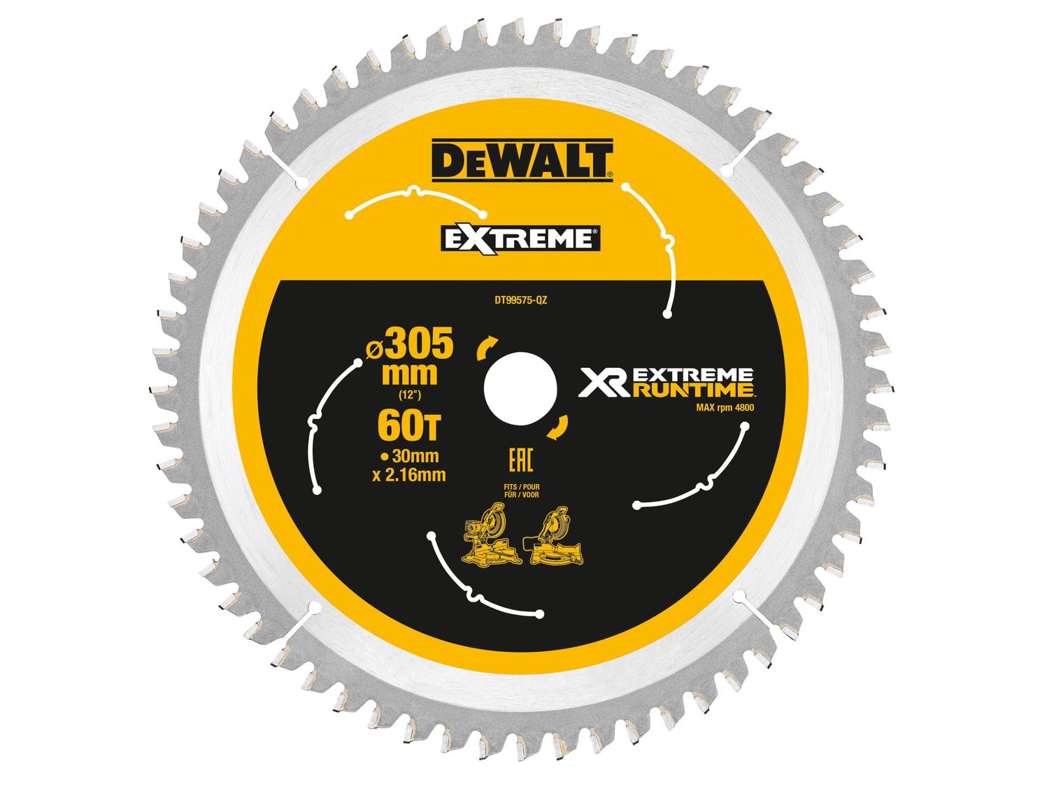 DEWALT DEWDT99575QZ XR FlexVolt Mitre Saw Blade 305 x 30mm x 60T