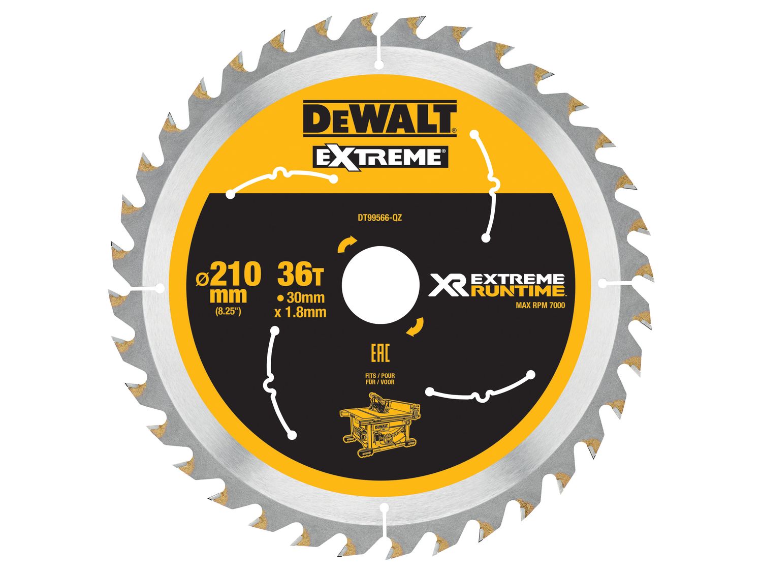 DEWALT DEWDT99566QZ XR FlexVolt Table Saw Blade 210 x 30mm x 36T