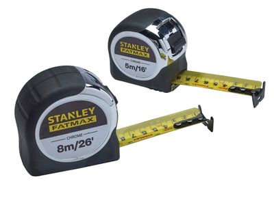 STANLEY STA043041 FatMax Chrome Pocket Tapes 5m/16ft &amp; 8m/26ft (Twin Pack)