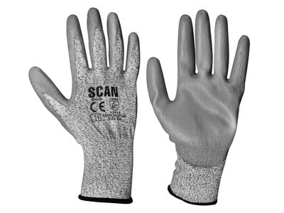 Scan SCAGLOCUT3XX Grey PU Coated Cut 3 Gloves - XXL (Size 11)