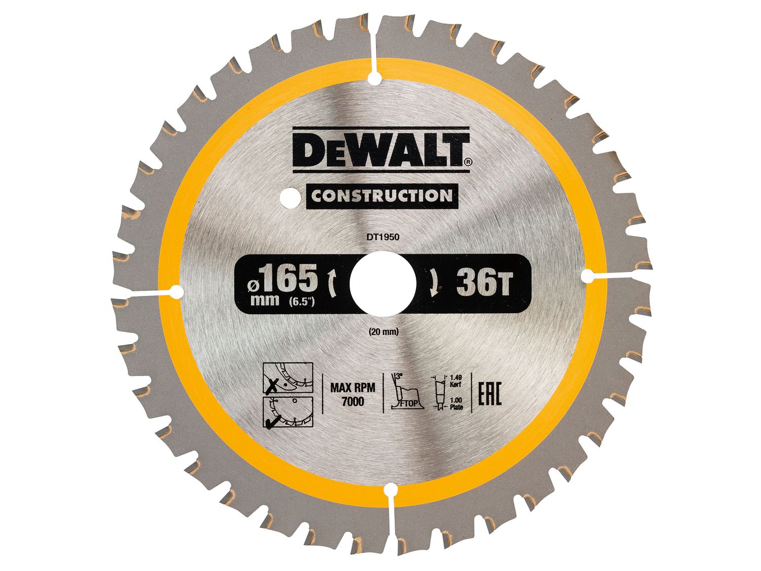 DEWALT DT1950 Cordless Construction Trim Saw Blade 165 x 20mm x 36T