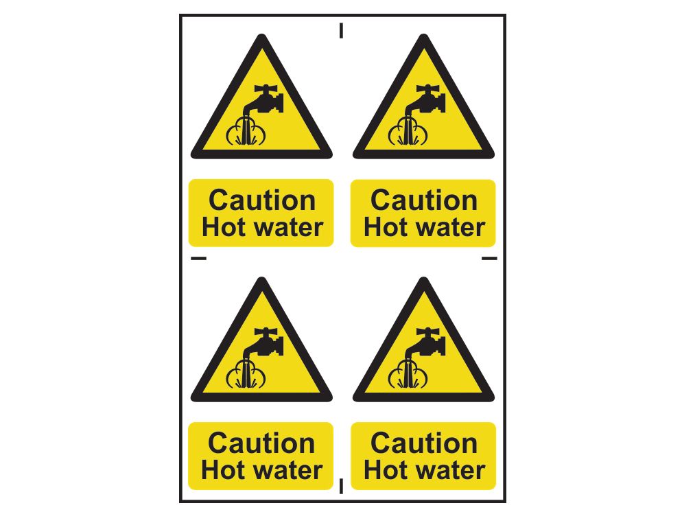 Scan SCA1309 Caution Hot Water - 4 PVC Signs 100 x 100mm