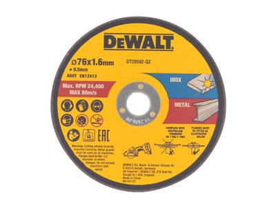 DEWALT DEWDT20592QZ DT20592 Bonded Abrasive Cutting Disc 76 x 1.6 x 9.5mm (3 Pack)