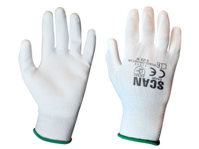 Scan SCAGLOPUW12M White PU Coated Gloves - M (Size 8) (Pack 12)