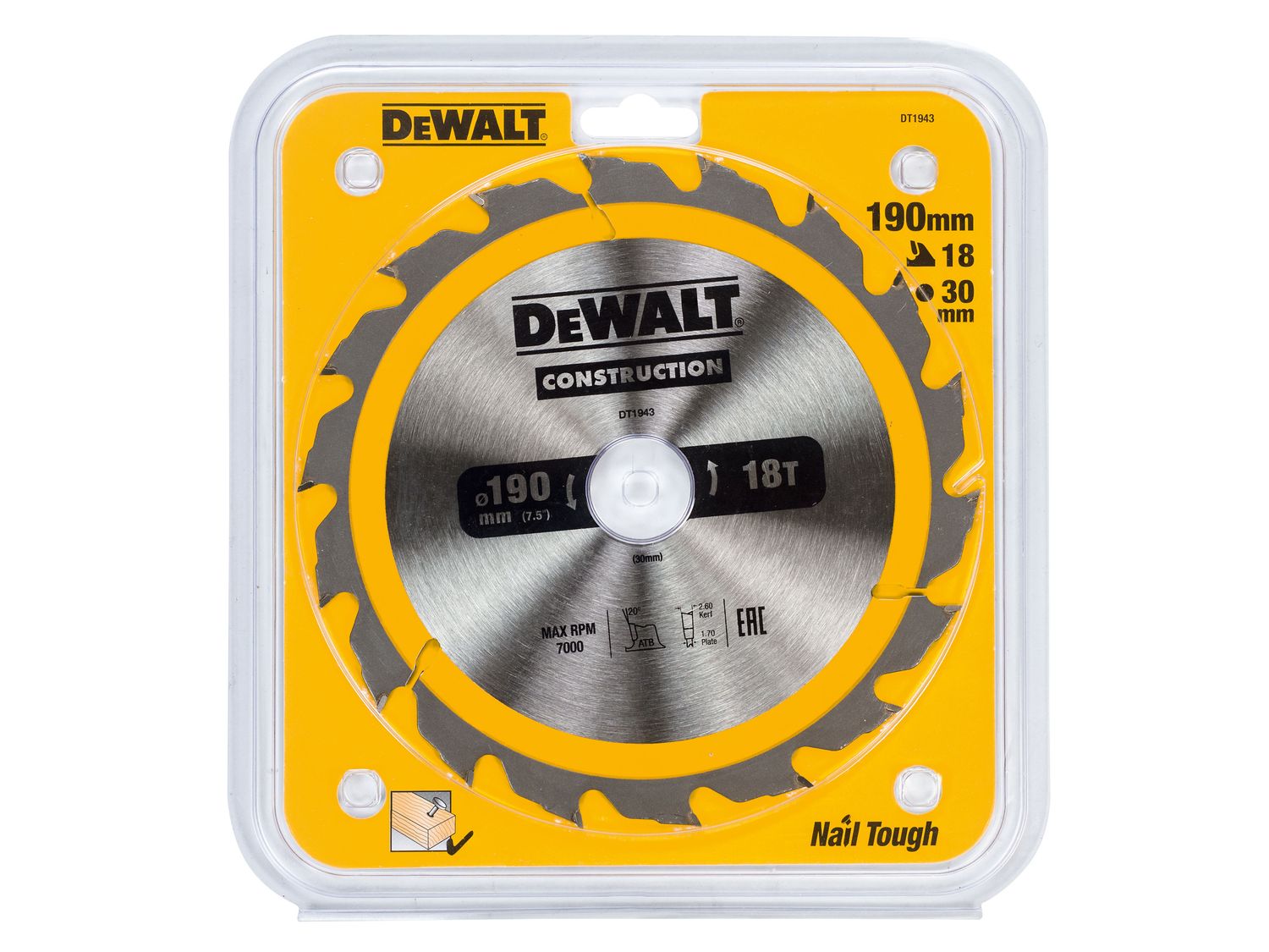 DEWALT DEWDT1943QZ Portable Construction Circular Saw Blade 190 x 30mm x 18T