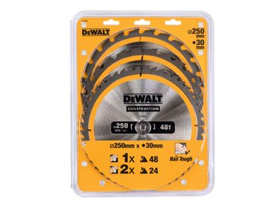 DEWALT DEWDT1963QZ DT1963 Construction Circular Saw Blade 3 Pack 250 x 30mm x 24T/48T