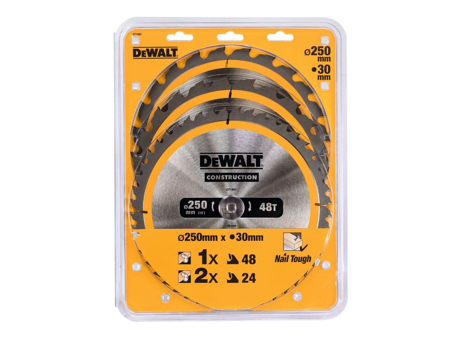 DEWALT DEWDT1963QZ DT1963 Construction Circular Saw Blade 3 Pack 250 x 30mm x 24T/48T