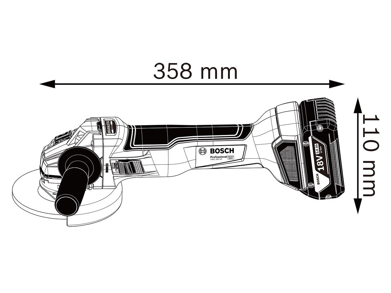 Bosch BSH6019J4002 GWS 18V-10 Professional Angle Grinder 125mm 18V Bare Unit