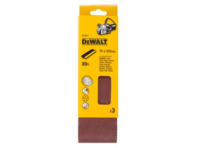 DEWALT DEWDT3377QZ Sanding Belt 533 x 75mm 80G Pack of 3