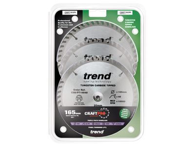 Trend TREPT1653P CraftPro Panel Trim Saw Blade 165 x 20mm x 48T (Pack 3)