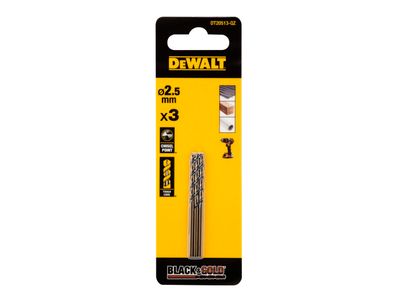DEWALT DEWDT20513QZ BLACK&amp;GOLD HSS Drill Bits (3) 2.5mm