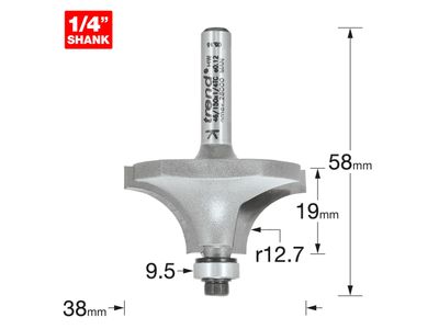 Trend TRE4615014TC 46/150 x 1/4 TCT Bearing Guided Ovolo &amp; Round Over 12.7mm Radius