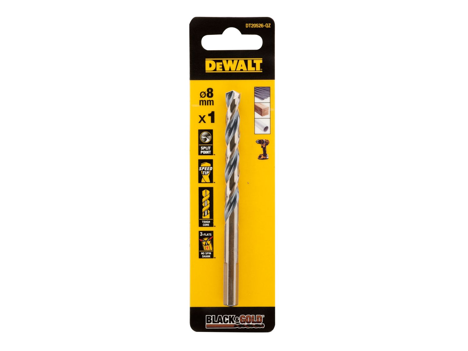 DEWALT DEWDT20526QZ BLACK&amp;GOLD HSS Drill Bit 8.0mm