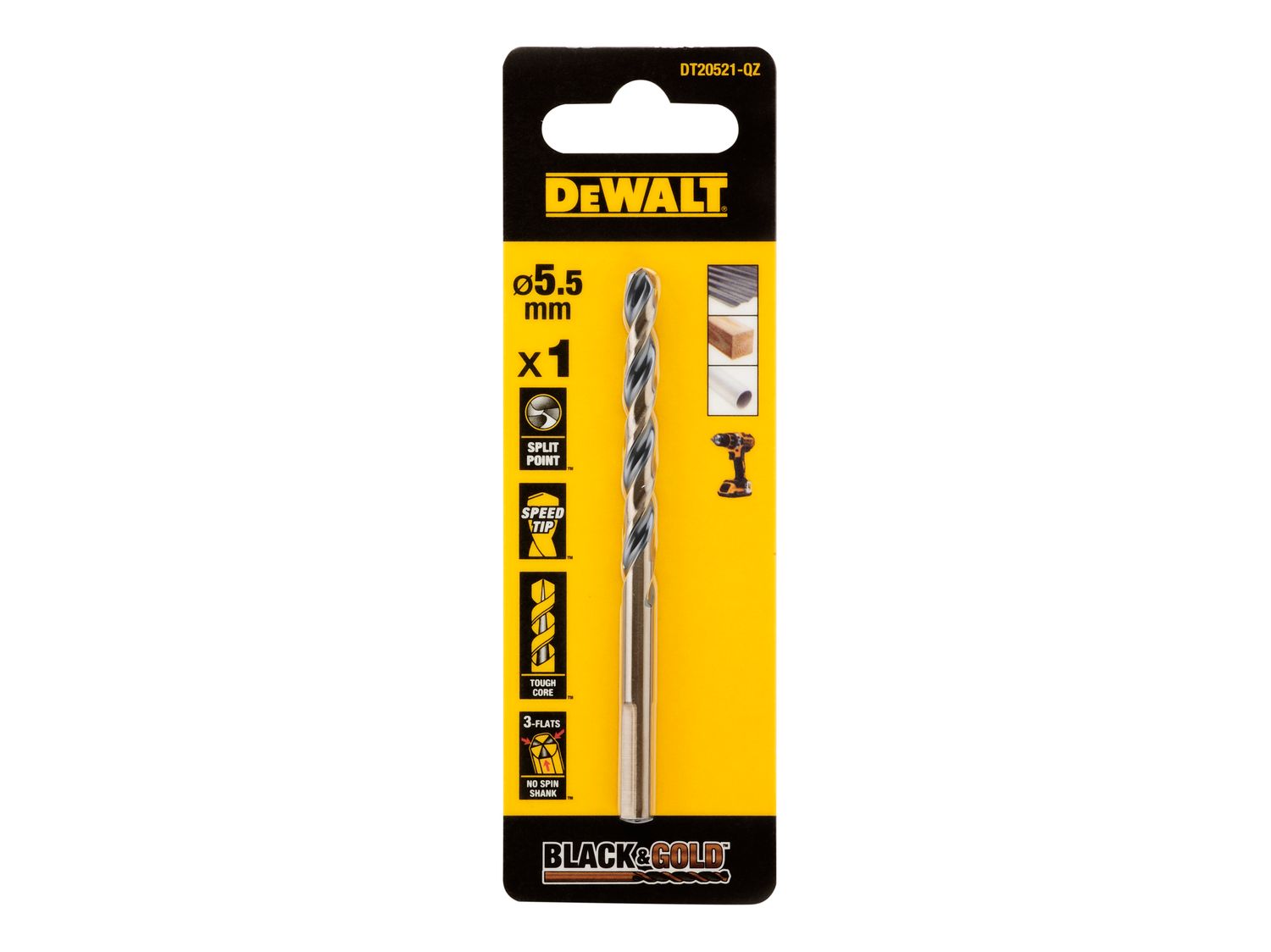 DEWALT DEWDT20521QZ BLACK&amp;GOLD HSS Drill Bit 5.5mm