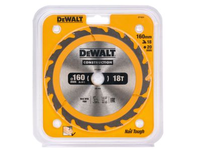 DEWALT DEWDT1931QZ Portable Construction Circular Saw Blade 160 x 20mm x 18T