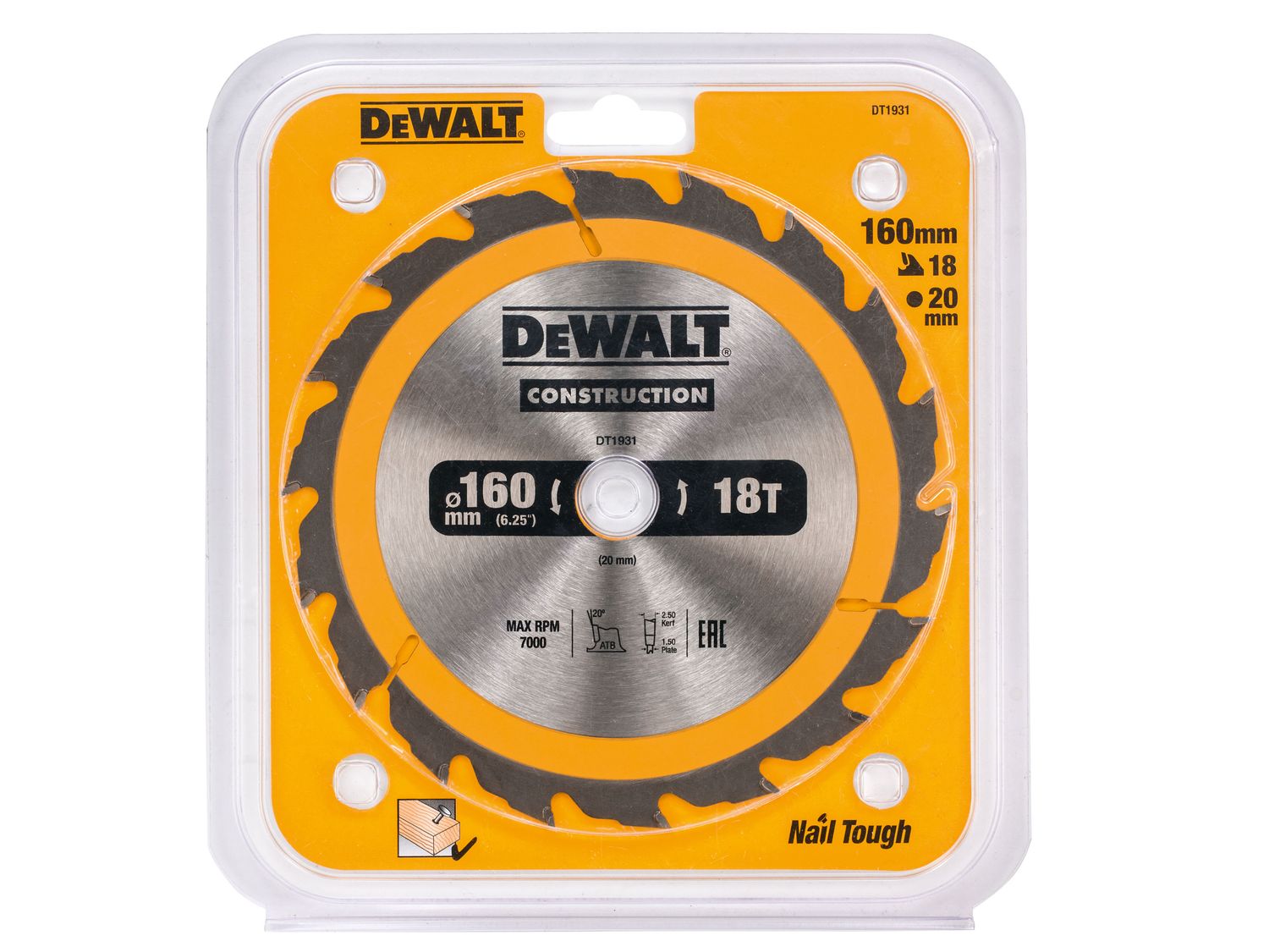 DEWALT DEWDT1931QZ Portable Construction Circular Saw Blade 160 x 20mm x 18T
