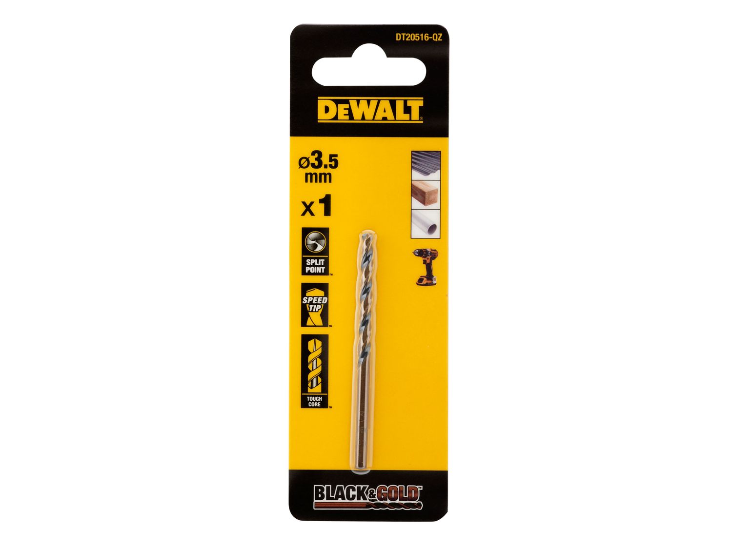 DEWALT DEWDT20516QZ BLACK&amp;GOLD HSS Drill Bit 3.5mm