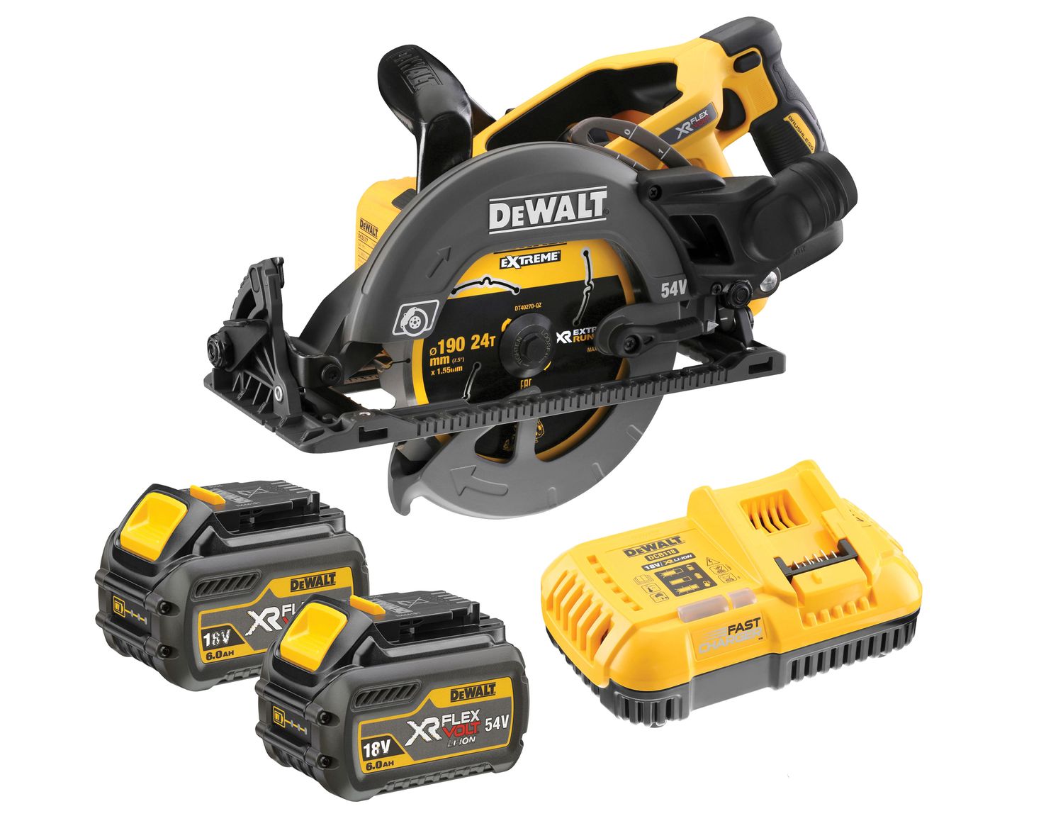 DEWALT DEWDCS577T2 DCS577T2 FlexVolt XR High Torque Circular Saw 190mm 54V 2 x 2.0Ah Li-ion