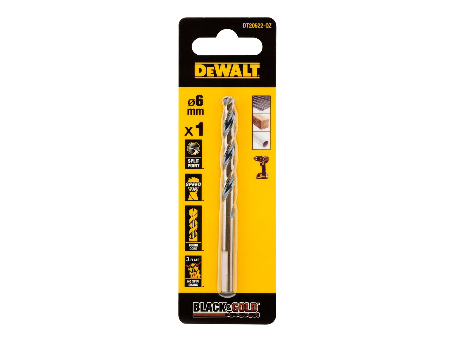 DEWALT DEWDT20522QZ BLACK&amp;GOLD HSS Drill Bit 6.0mm