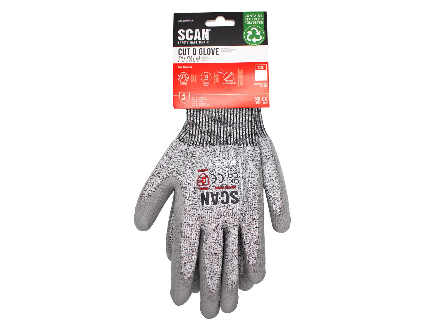 Scan SCAGLOCUTDM PU Palm Cut D Gloves - M (Size 8)