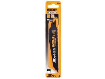 DEWALT DEWDT2300LQZ 2X Life Wood &amp; Nail Reciprocating Blade 152mm x 6 TPI Pack of 5