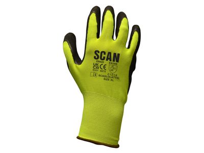 Scan SCAGLOLATYXL Hi-Vis Yellow Foam Latex Coated Gloves -XL (Size 10)