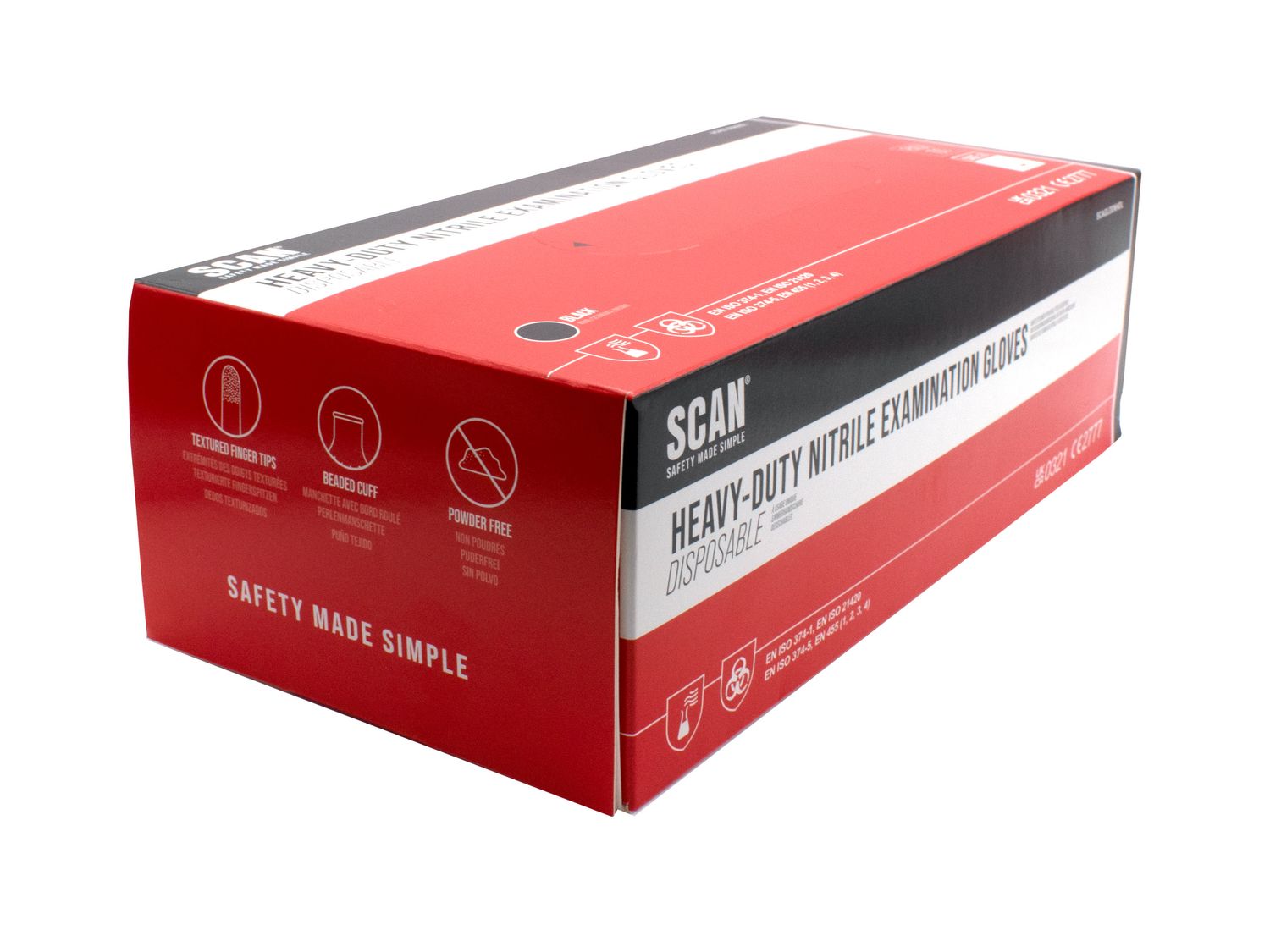 Scan SCAGLODNHDM Black Heavy-Duty Nitrile Disposable Gloves Medium Size 7 (Box of 100)