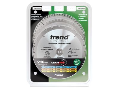 Trend TRECSB216P3 CraftPro Mitre Saw Blade 216 x 30mm x 24T/48T/60T (Pack 3)