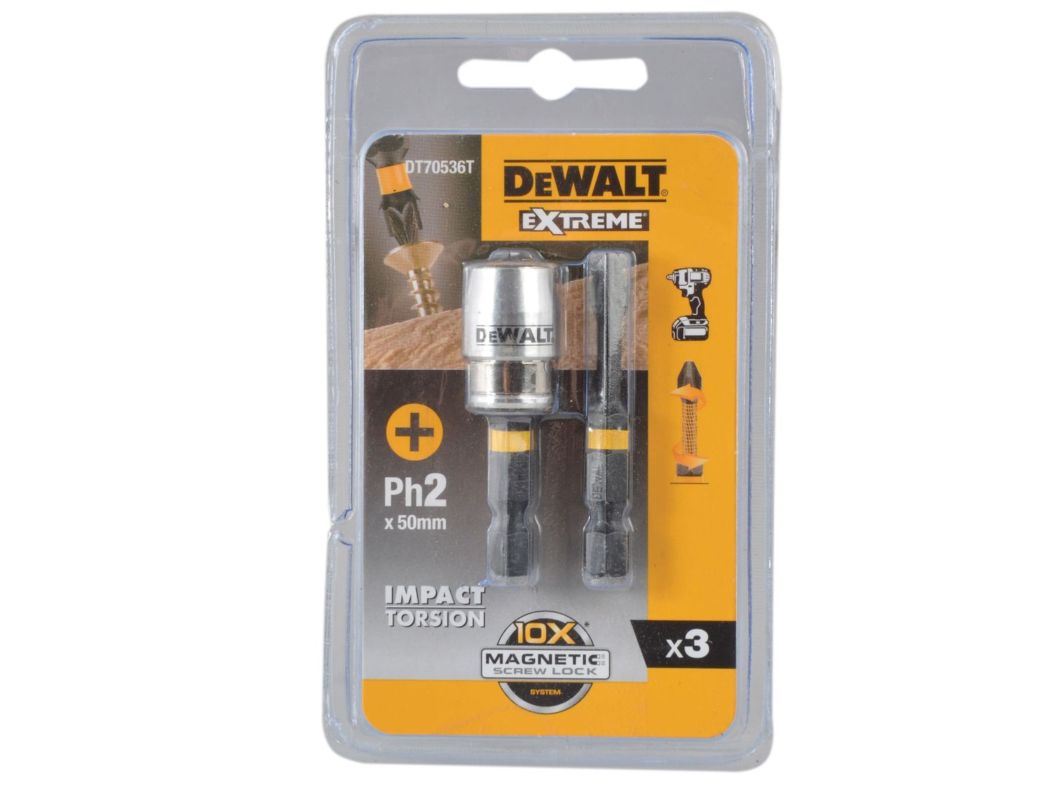 DEWALT DEWDT70536T Impact Torsion Bits PH2 x 50mm (x2) and Magnetic Screwlock Sleeve