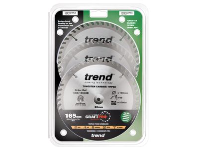 Trend TREPS1653PA CraftPro Plunge Saw Blade 165 x 20mm x 48T (Pack 3)