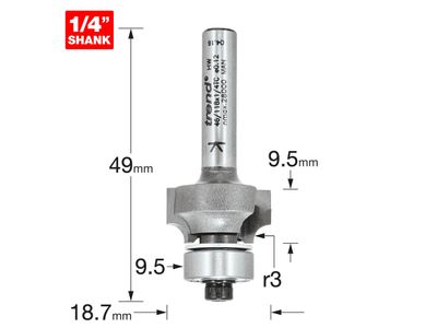 Trend TRE4611814TC 46/118 x 1/4 TCT Bearing Guided Ovolo &amp; Round Over 3mm Radius