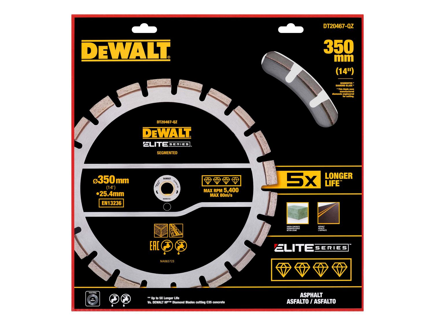 DEWALT DEWDT20467QZ ELITE SERIES™ Asphalt Diamond Segmented Wheel 350 x 25.4mm