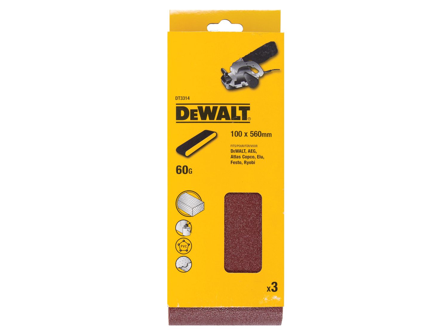 DEWALT DEWDT3314QZ Sanding Belt 560 x 100mm 60G Pack of 3