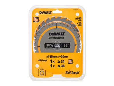 DEWALT DEWDT90270QZ DT90270 Construction Circular Saw Blade 2 Pack 165 x 20mm x 24T/36T