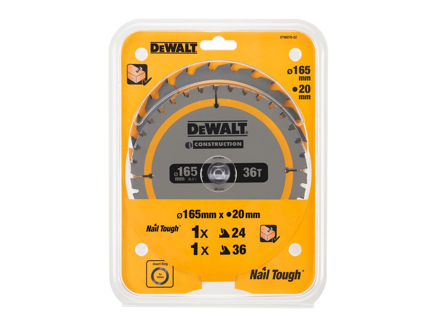 DEWALT DEWDT90270QZ DT90270 Construction Circular Saw Blade 2 Pack 165 x 20mm x 24T/36T