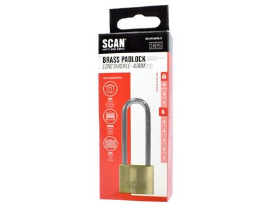Scan SCAPLB40LS Brass Padlock 40mm Long Shackle