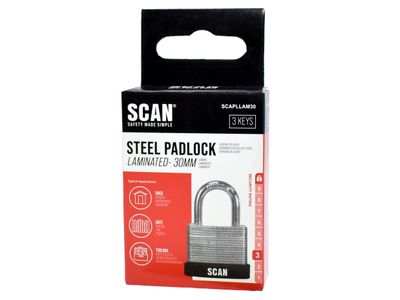 Scan SCAPLLAM30 Laminated Steel Padlock 30mm