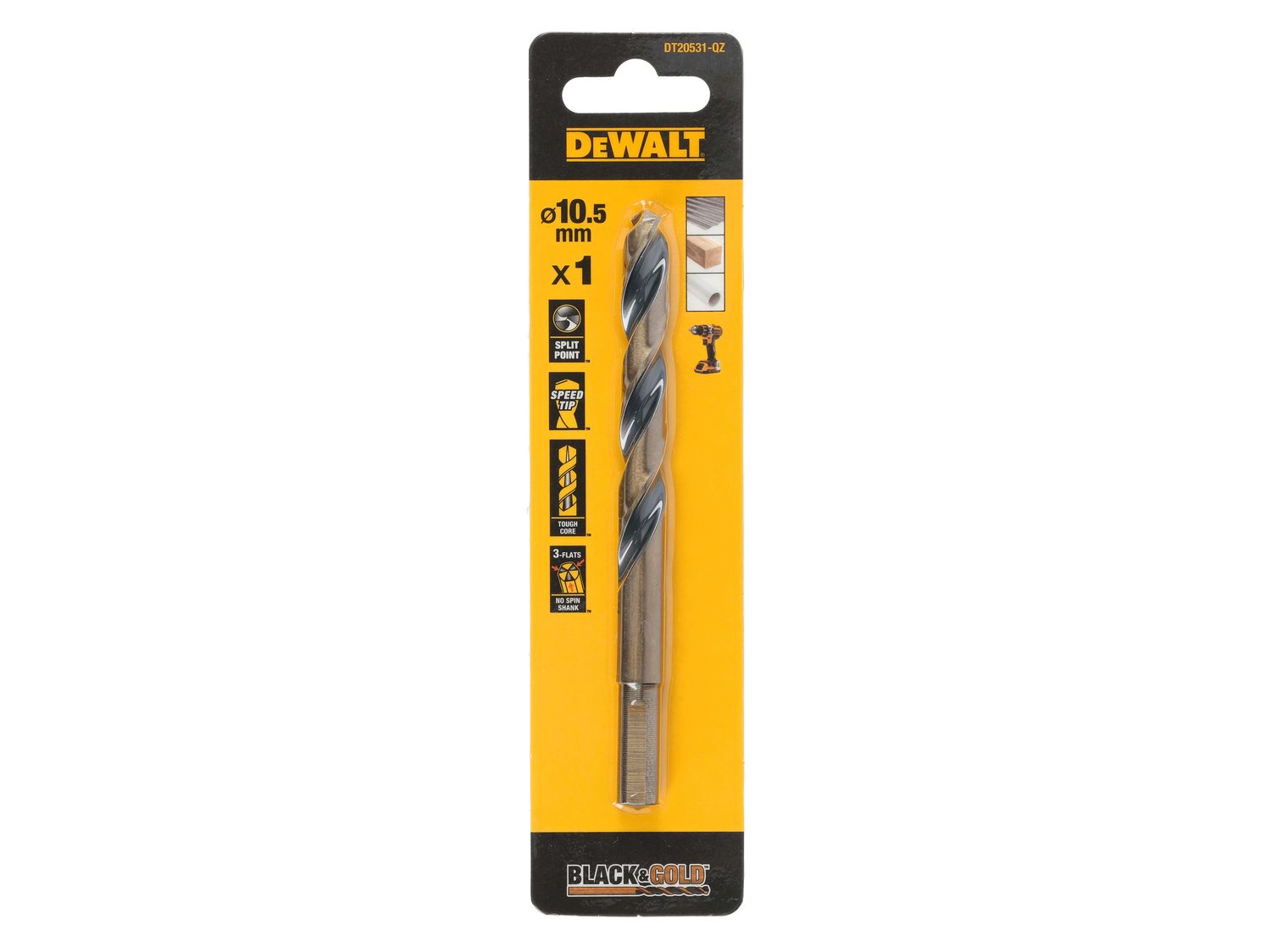 DEWALT DEWDT20531QZ BLACK&amp;GOLD HSS Drill Bit 10.5mm