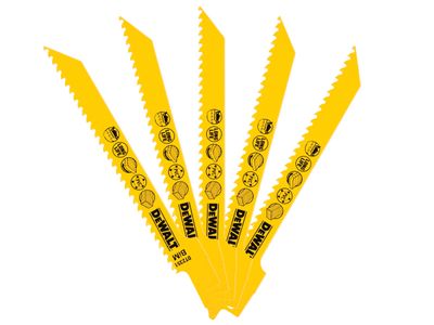 DEWALT DEWDT2351QZ Bi-Metal Reciprocating Blade for Wood, Fine Fast Cuts 152mm x 6 TPI (Pack 5)