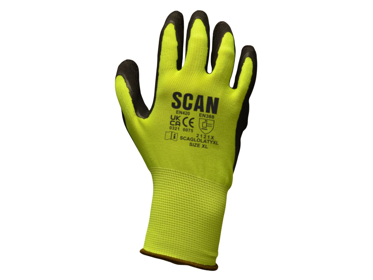 Scan SCAGLOLATYM Hi-Vis Yellow Foam Latex Coated Gloves - M (Size 8)