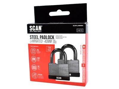 Scan SCAPLLAM40KA Laminated Steel Padlock 40mm Keyed Alike Pack of 2