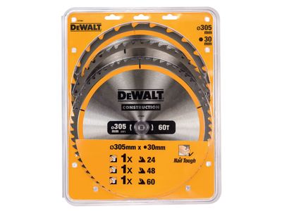 DEWALT DEWDT1964QZ DT1964 Construction Circular Saw Blade 3 Pack 305 x 30mm x 24T/48T/60T